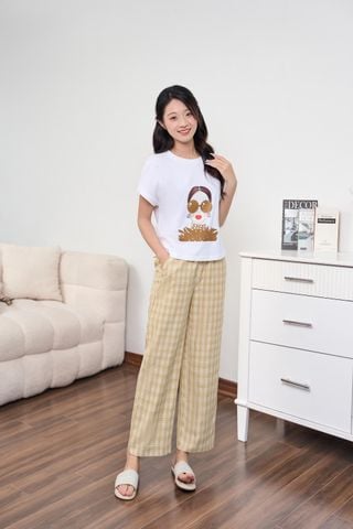 Bộ cotton kẻ tay liền quần suông trẻ trung, năng động