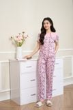  Bộ lanh mặc nhà nữ quần dài phối ngực họa tiết 