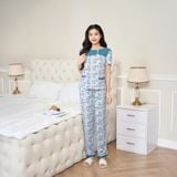  Bộ lanh mặc nhà nữ quần dài phối ngực họa tiết 