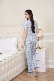  Bộ lanh mặc nhà nữ quần dài phối ngực họa tiết 