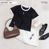  Áo ren cộc tay phối màu tag ngực 