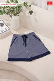  Quần đùi nữ chất cotton kẻ phối gấu dây rút điều chỉnh 