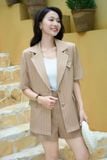  Áo Blazer nữ Cardina Younger vải tuýt si kẻ dáng tay lửng 