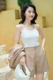  Quần soóc nữ Cardina Younger vải tuýt si kẻ dáng chữ A 
