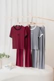  Bộ đồ nữ dáng quần dài chất tăm Hàn phối viền đính tag ngực 