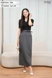  Chân váy nữ Cardina dòng Younger vải tuyết si thiết kế kẻ sọc dáng Midi túi giả 