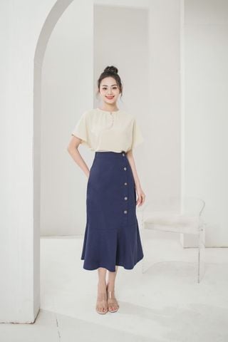 Chân váy linen đuôi cá phối cúc lệch có túi sườn Cardina