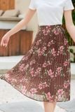  Chân váy chữ A dập ly chất liệu chiffon họa tiết hoa nữ tính 