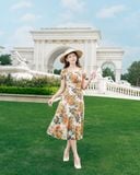  Đầm chữ A chất liêu lụa Hàn Châu cổ vuông nhún ngực 