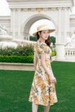  Đầm chữ A chất liêu lụa Hàn Châu cổ vuông nhún ngực 