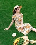  Đầm chữ A chất liêu lụa Hàn Châu cổ vuông nhún ngực 