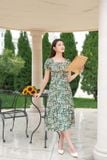  Đầm chữ A chất liêu lụa Hàn Châu cổ vuông nhún ngực 