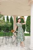  Đầm chữ A chất liêu lụa Hàn Châu cổ vuông nhún ngực 