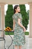  Đầm chữ A chất liêu lụa Hàn Châu cổ vuông nhún ngực 