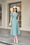  Đầm dáng A chất đũi cổ tròn giọt lệ thêu hoa vai túi sườn 