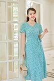  Đầm xoè nữ Cardina cổ V họa tiết chất liệu lụa Hàn Châu 