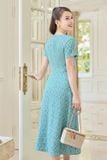  Đầm xoè nữ Cardina cổ V họa tiết chất liệu lụa Hàn Châu 