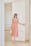  Đầm xoè nữ Cardina cổ V họa tiết chất liệu lụa Hàn Châu 