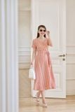  Đầm xoè nữ Cardina cổ V họa tiết chất liệu lụa Hàn Châu 