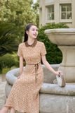  Đầm chữ A chất liệu lụa Hàn Châu cổ sen thắt eo họa tiết 