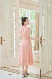  Đầm chữ A chất liệu lụa Hàn Châu cổ sen thắt eo họa tiết 
