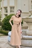  Đầm chữ A chất liệu lụa Hàn Châu cổ sen thắt eo họa tiết 
