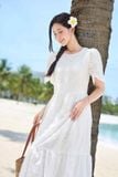  Đầm maxi đi biển vải thô boi dáng suông tay lỡ thêu màu trắng 