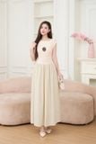  Đầm midi cổ thuyền đính tag chất thun cotton tà vải si gấy 