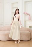  Đầm midi cổ thuyền đính tag chất thun cotton tà vải si gấy 