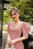  Đầm công sở nữ chất nhung tăm cao cấp, dáng xòe chữ a cổ vuông tay bồng 