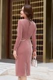 Đầm nhung tăm dáng ôm dài tay cổ đức cutout phong cách 