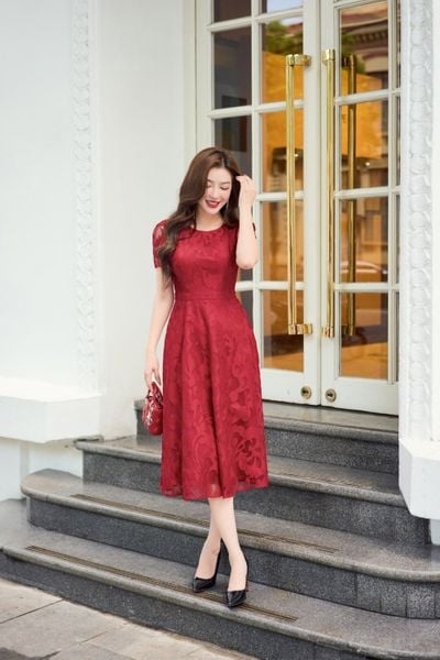  Đầm chữ A NOHU là nhà cái nổ hũ đổi thưởng uy tín hàng đầu chất liệu ren thêu can eo tôn dáng 