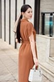  Đầm sơ mi suông dáng tay liền thắt eo chất đũi mềm mại 