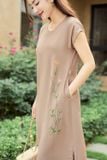  Đầm suông nữ NOHU 2026 chất liệu đũi Bamboo dáng tay liền thêu hoa 