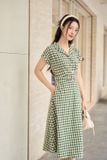  Đầm thô tay liền cổ vest có đai eo tôn dáng, thanh lịch 