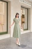  Đầm thô tay liền cổ vest có đai eo tôn dáng, thanh lịch 
