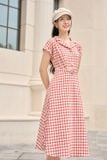  Đầm thô tay liền cổ vest có đai eo tôn dáng, thanh lịch 