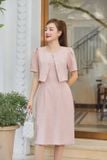  Áo khoác dáng lửng chất Tuýtsi cúc mạ đá xếp vai bồng thanh lịch 