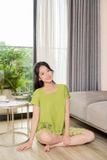  Đồ bộ vải đũi dáng lửng kẻ cổ vuông xẻ sau Cardina 