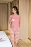  Đồ bộ vải đũi dáng lửng kẻ cổ vuông xẻ sau Cardina 