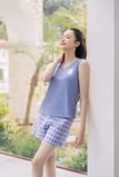  Đồ bộ ngủ Cardina sát nách cổ tim hoạ tiết kẻ chất sợi lạnh 