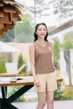  Đồ bộ ngủ Cardina sát nách cổ tim hoạ tiết kẻ chất sợi lạnh 