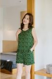  Đồ mặc nhà dáng đùi phối áo sát nách gấu bèo chất lụa Hàn Châu 