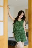  Đồ mặc nhà dáng đùi phối áo sát nách gấu bèo chất lụa Hàn Châu 