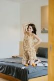  Đồ mặc nhà dáng đùi phối áo sát nách gấu bèo chất lụa Hàn Châu 
