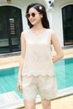  Bộ Đồ Mặc Nhà Nữ Cardina Dáng Thô Thêu Hoa Vải Thô Thêu 