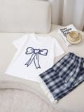  Set đồ bộ nữ dáng áo ngắn tay quần kẻ gấu bèo 