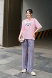  Set bộ nữ chất cotton tay chờm quần suông kẻ 