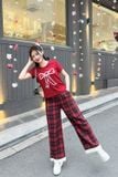  Set đồ bộ nữ dáng áo ngắn tay quần kẻ gấu bèo 