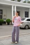  Set bộ nữ chất cotton tay chờm quần suông kẻ 